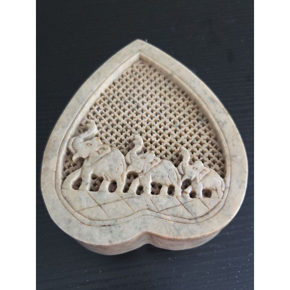 Carved Stone Elephant Heart Trinket Box